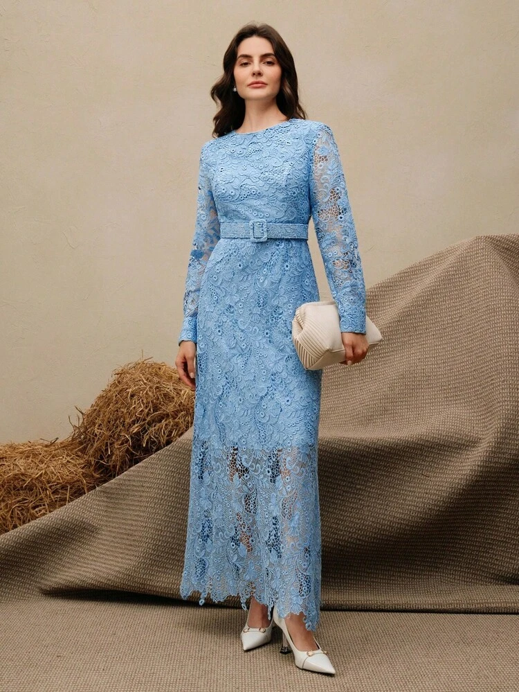 Women's Long Lace Dress, Elegant And Versatile, Long Sleeve Dress