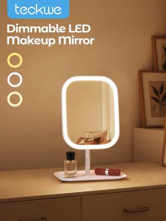 Teckwe LED Makeup Mirror, Vanity Mirror With Lights, 3 Light Modes Lighted Makeup Mirror, Touch Control,  Magnifying Mirror With Phone Holder And Storage Tray, Vanity Mirror For Room Decor, Women Birthday Gifts