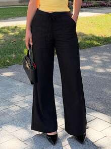 Jeta Ari Quần vải lanh giản dị thanh lịch cho kỳ nghỉ của phụ nữ - màu đen - Xem 5