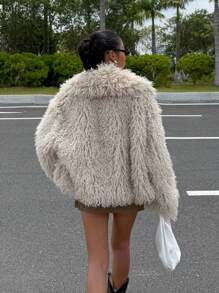 SHEIN EZwear Damen Jacke aus Wollmischung mit Kunstfell-Kragen für Herbst/Winter