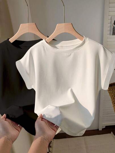 Comfortcana 2 piezas de camisetas de manga corta con cuello redondo y hombros caídos, ligeramente transparentes, adecuadas para el verano