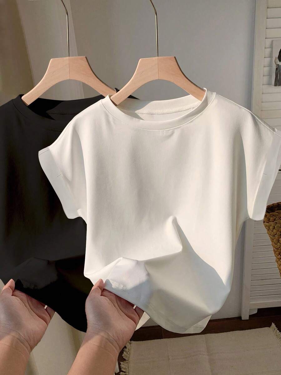 Comfortcana 2 件圆领落肩短袖 T 恤，略微透明，适合夏季 - 彩色 - 查看 1