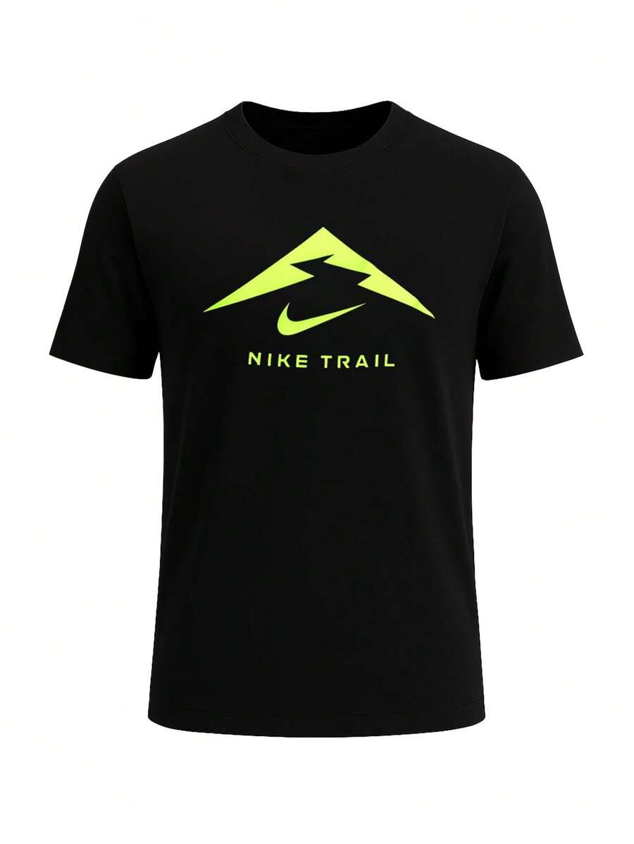 Nike Dri-Fit 越野跑 - 男款圆领短袖休闲T恤 - 黑色 - 查看 1