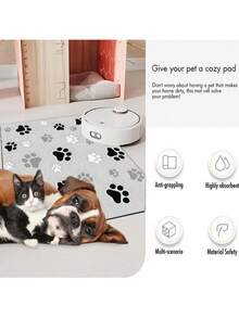 1pc Paw Print Absorbent Feeding Mat For Pets, High Water Absorption Quick Drying Cat Dog Food Bowl Pad, Easy Cleaning Pet Blanket Cage Pad, Suitable For All Seasons - Multicolor - View 5