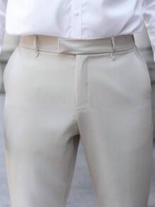 Manfinity Bizformal Pantalones casuales rectos con bolsillos lisos para hombre, adecuados para la oficina y el transporte