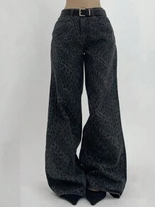 DAZY 女士休闲豹纹宽松裤 - 灰色 - 查看 5