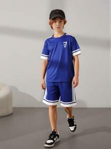 Explorewe Set 2 buc. Pantaloni scurți casual la modă pentru adolescenți, cu dungi albe duble, design simplu cu numărul 7, talie elastică, croială lejeră, confortabili pentru toamnă, primăvară, vară, potriviți pentru purtare zilnică, naveta, activități în aer liber, baschet, fotbal, școală, streetwear, petreceri și ședințe foto