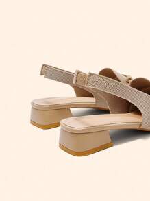 CUCCOO BASICS Women's Apricot Fabric Chain Strap Low Heel Square Toe Slingback Flats, Suitable For Commuting, Dating, Party, Holiday - Apricot - View 5