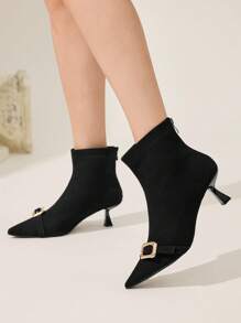 CUCCOO CHICEST Giày bốt cổ thấp mũi nhọn thanh lịch dành cho nữ, khóa kéo bằng da lộn màu cà phê, thu/đông - màu đen - Xem 6