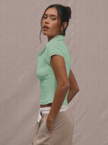 MUSERA 收腰翻领上衣，休闲夏季，适合夏季度假、春季、复活节等节日穿着，优雅休闲。 - 綠色 - 查看 2