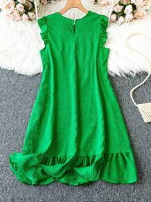 SHEIN Clasi Plus Size Solid Color Ruffle Edge Dress - Green - View 2