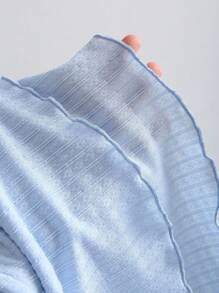 Sweetra Women's New Spring & Summer Suitable For Beach Vacation Elegant Textured Fabric Halter Neck Tie Front Ruched Metallic Decor Tiered Ruffle Hem Playful Mini Dress - Blue - View 6