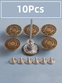 SHEIN 10pcs/Box Adjustable Detachable Metal Jeans Buttons, No Sewing Required For Jeans, Pants, Clothing Accessories - Bronze - View 3