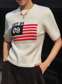 DAZY Women's Striped Crew Neck Short Sleeve Knit Top - Beige - View 2