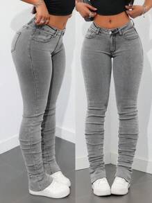 SHEIN ICON Quần Jeans Ôm Eo Cao Cỡ Lớn Cho Nữ - Xám - Xem 1