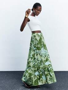 Maija Chân váy nữ in hoa có thắt lưng, phong cách Bohemian, dáng chữ A rộng rãi, thích hợp cho kỳ nghỉ xuân/hè, đi chơi, công sở, đi biển, phong cách thanh lịch dành cho giáo viên, trang phục phong cách Bohemian. - màu xanh lá - Xem 9