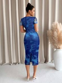 Lavishia 女式圆领短袖绿色花卉印花连衣裙