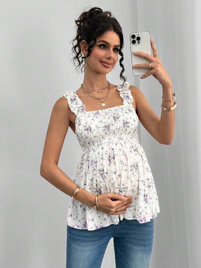 Momance Maternity Floral Print Wide Strap A-Line Camisole