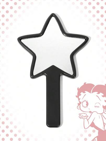 Betty Boop | ROMWE 1pc Figure Graphic Pentagram Handheld Mirror, Square Shaped Makeup Mirror With Semi-Transparent Plastic Handle For Tabletop Makeup Touches