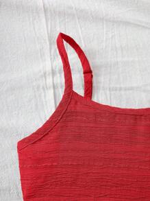 Travachic KIDS Babygirl Cute Summer Vacation Red Textured Loose Strap Dress Mommy And Me Dresses Mom And Daughter Matching Dresses Family Matching Outfits Red Summer Dresses Tie Back Dresses - Red - View 8