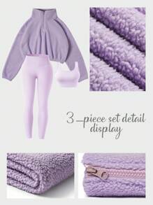 Eassivo Eassivo Women's Casual Sports Set, Thermal Lined, Windproof, Tight-Fit Vest & Set Travel Outfit Set Women , Running, Fitness, Outdoor Sports, 3Pcs Workout Set Travel Outfit , Fitness, Outdoor Sports, 3Pcs Workout Set Travel Outfit Set Women Winter Women Clothes Purple Workout Set - Purple - View 2