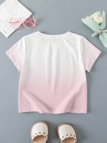 SHEIN X Care Bears 少女休闲渐变卡通熊图案短袖T恤，夏季 - 白色 - 查看 2