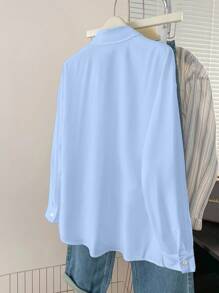 INAWLY Camisa larga de mujer de un solo pecho, de unicolor, casual y holgada, de manga larga