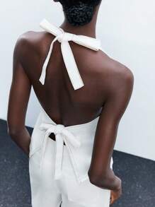 Maija ملابس علوية كاجوال أبيض للنساء بياقة حلقة وظهر مكشوف، طراز عطلة عارضة