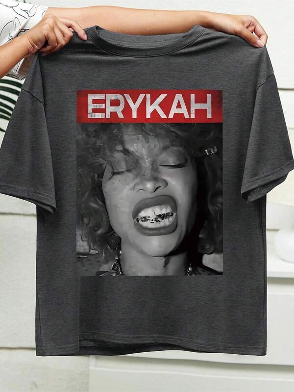 Maweii A Casual Short-Sleeved Round-Neck T-Shirt With A Printed Image Of A Fashionable And Modern Girl
