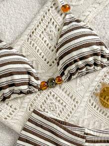 Swim Vcay Bộ đồ bơi 2 món mùa hè dễ thương cho nữ, áo bikini tam giác đính hạt nhựa và quần short, đồ bơi vải đặc biệt - Cà phê nâu - Xem 4