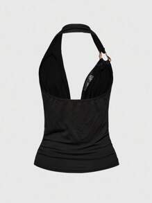 ROMWE Grunge Punk Y2K Retro Sexy Women Skeleton & Vine Heart Rhinestone Decor Deep Draped Neck Cami - Multicolor - View 2