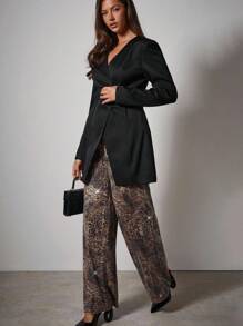 COSMINA 女士优雅亮片刺绣直筒宽松裤 - 咖啡棕 - 查看 5