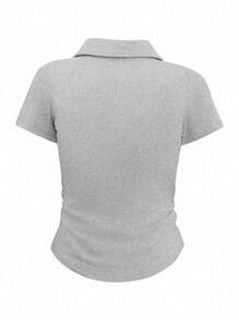 INAWLY Women's Solid Color Collared Short Sleeve Casual Ruched T-Shirt