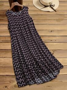 Rusticease Đầm suông rộng cổ tròn in họa tiết cỡ lớn cho nữ cỡ lớn không tay - Nhiều màu - Xem 7