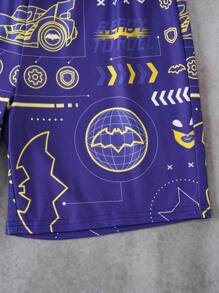 Batwheels X SHEIN 2件套青少年男孩卡通图案拼色短袖T恤和短裤套装