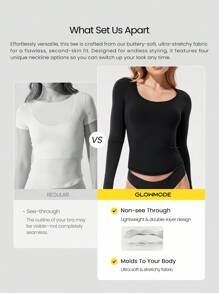 GLOWMODE Flow & Glow 柔软弹力轻盈修身双层双面圆领长袖上衣打底衫日常休闲装