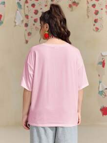 Strawberry Shortcake X SHEIN Plus Size All-Match Comfort Large Graphic Pink T-Shirt, Versatile, For Summer - Pink - View 2