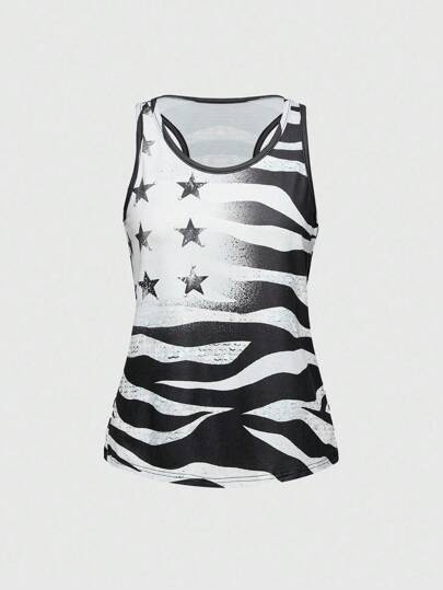 ROMWE Avant توب فضفاض بتصميم رقعي من شريط الزيبرا والنجوم بطراز هاراجوكو Y2K