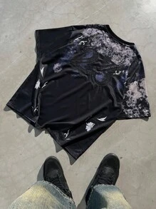 Claim Dot Stylish Versatile Street Embroidery Hoodie & Fitted Black T-Shirt - Black - View 5