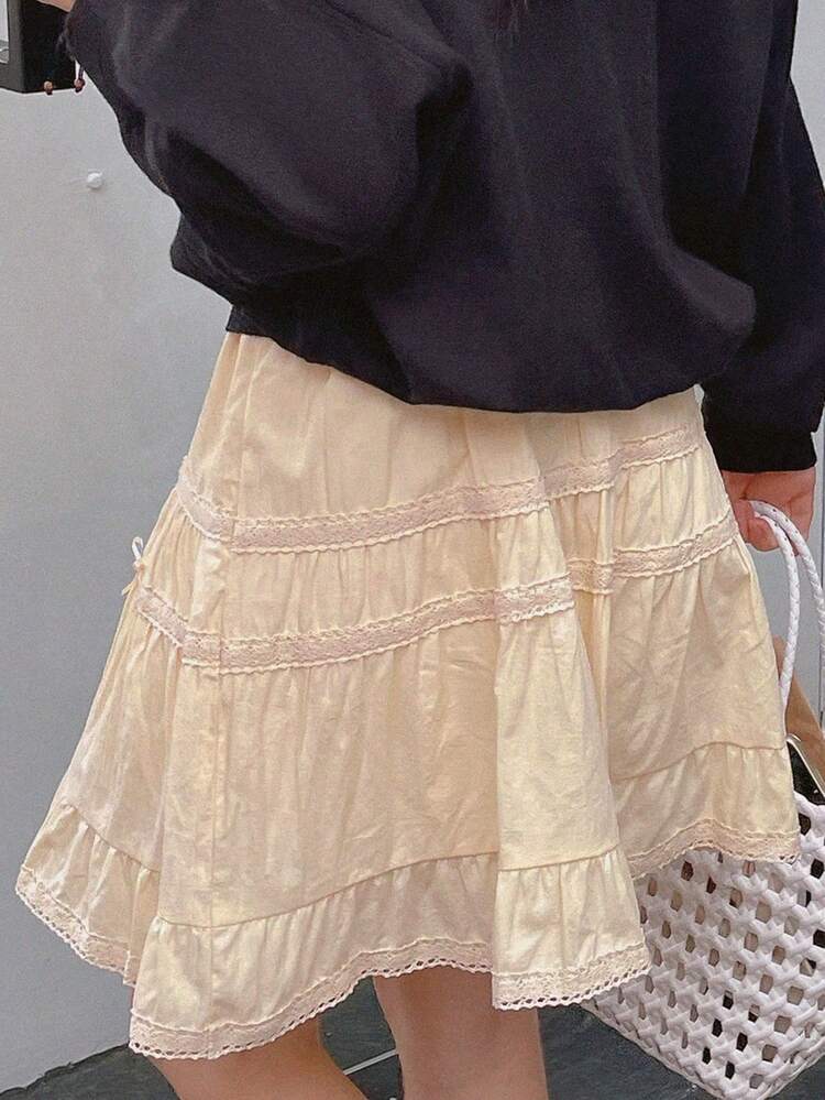 Cute Lace Ruffle Pleated Mini Skirt