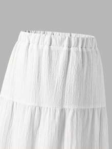 Genkimix Kids Falda elástica de cintura alta de unicolor y textura para niña en verano - Blanco - Ver 4