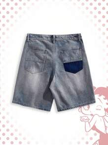 ROMWE MEN Betty Boop | ROMWE Men's Letter & Cartoon Figure Graphic Denim Shorts Without Belt - Bronze - View 2