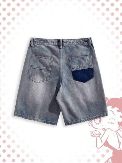 Betty Boop | ROMWE Men's Letter & Cartoon Figure Graphic Denim Shorts Without Belt