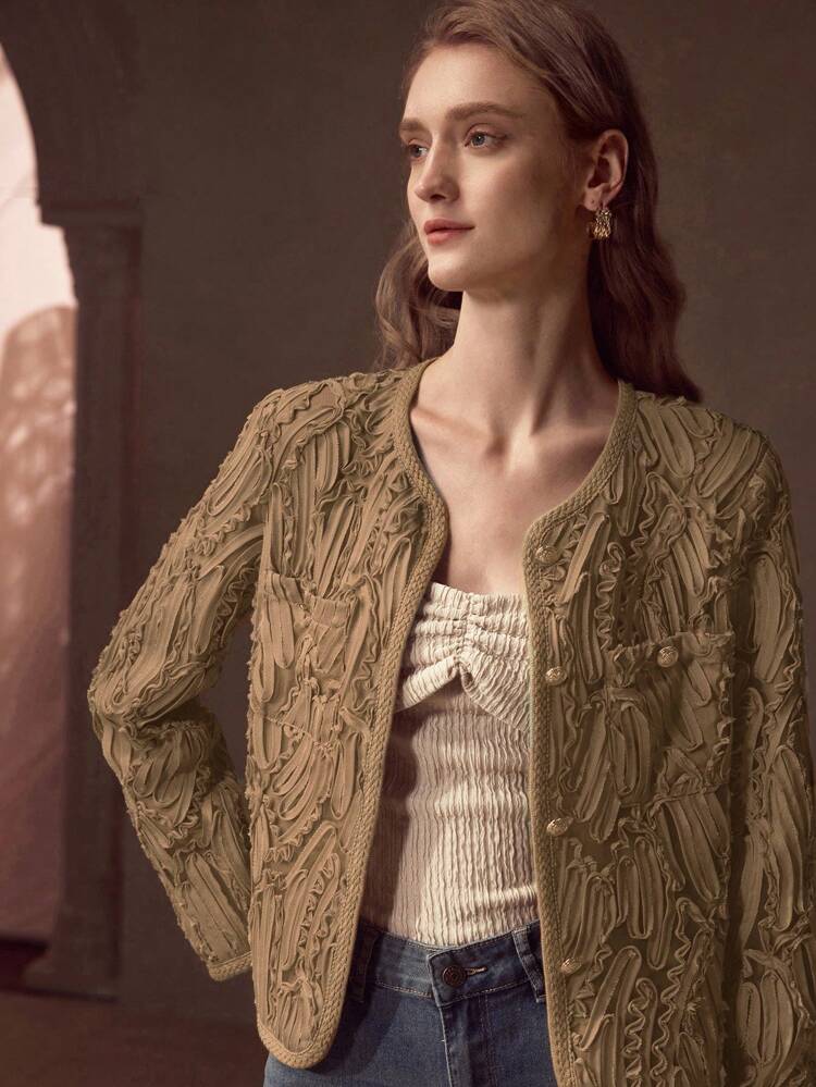 BUTTON UP TEXTURED PATTERN CARDIGAN