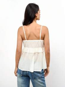 Maija Women's Boho Woven Fabric Cami Top With Ruffle Hem And Tie Front Detail - Apricot - View 5