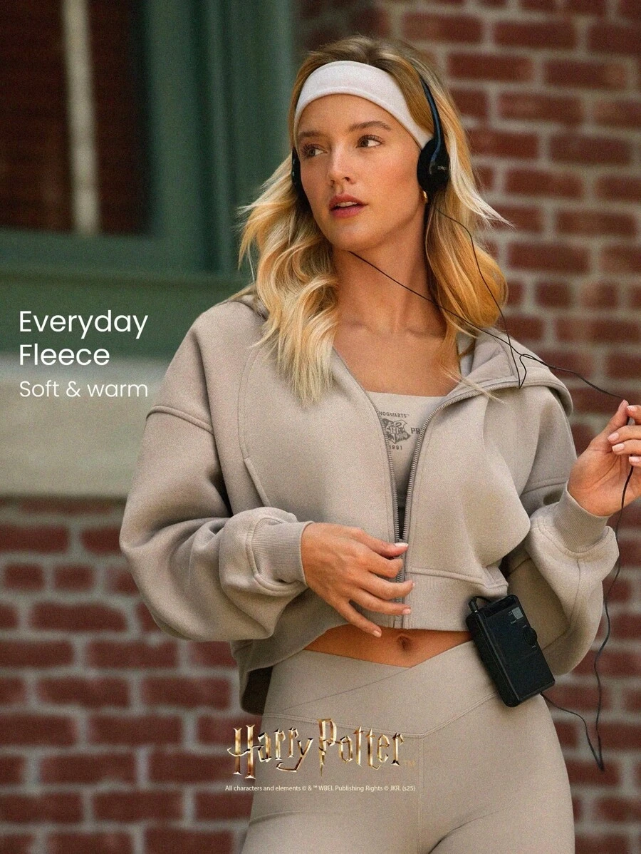 GLOWMODE X 哈利波特日常羊毛霍格沃茨柔软保暖轻盈宽松短款连帽卫衣日常休闲装 - 卡其色 - 查看 1