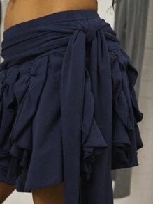 COUREZ Minifalda con volantes y cintura con lazo, ropa de mujer Y2K para otoño, ropa de salida, atuendos lindos y sexys, vintage