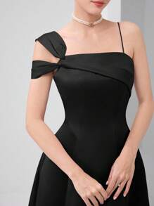 Modelyn Đầm xòe cổ lệch màu thanh lịch cho nữ - màu đen - Xem 4