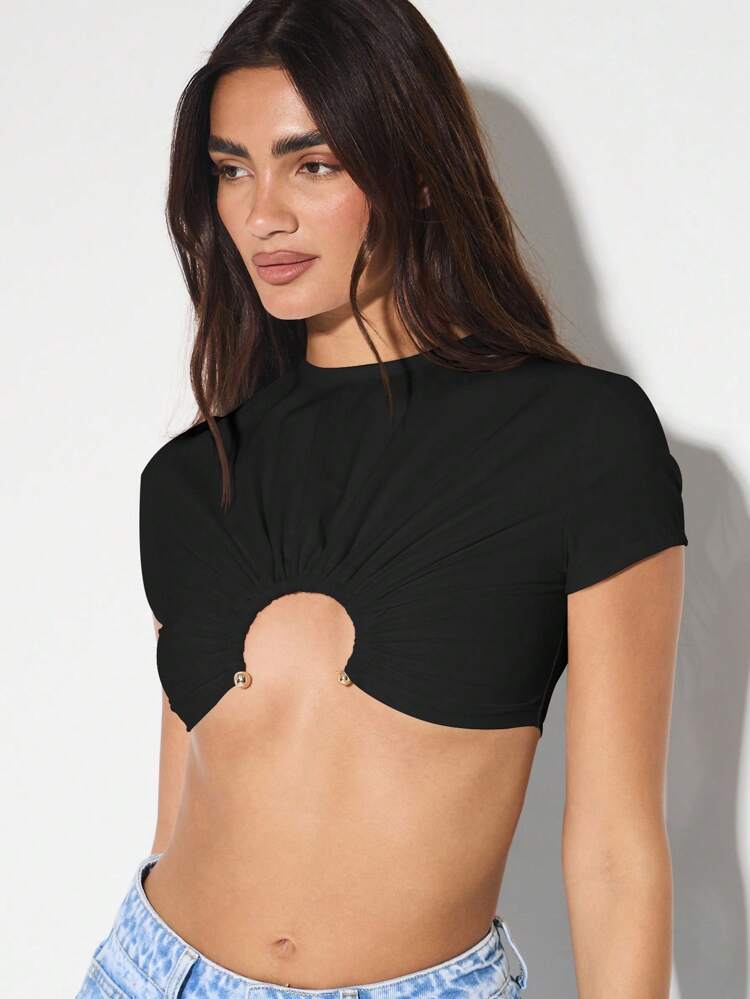 KIZN Twisted Front Crop Top With Ring Detail
