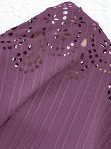 SHEIN Clasi Women's Casual Scoop Neck Short Sleeve Printed Shirt, Spring/Summer - Purple - View 6